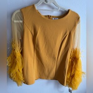 WHY Dress new mustard top with feathers and puffy sleeves